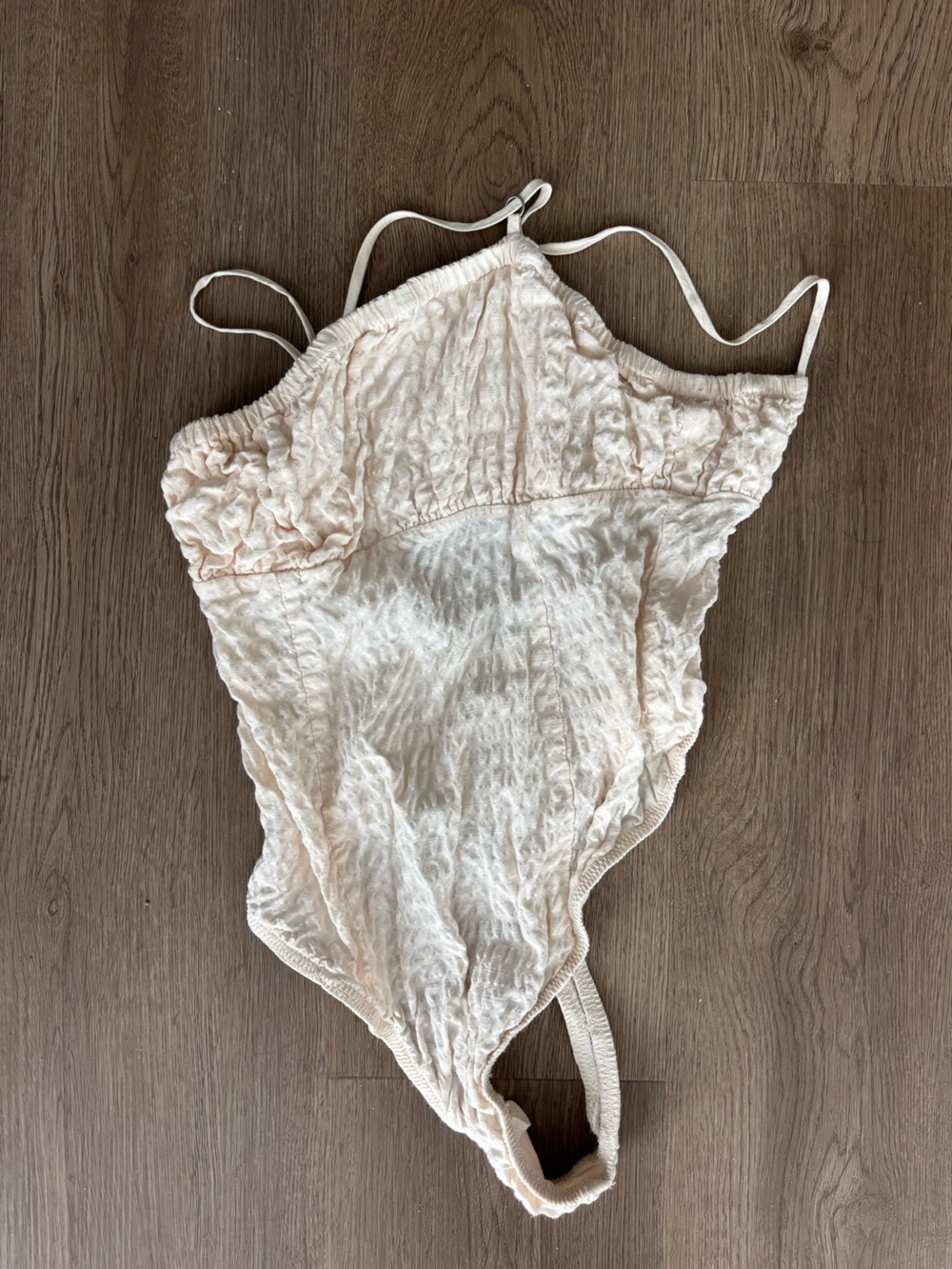 Urban Outfitters Cream Textured Lace-Trim Bodysuit